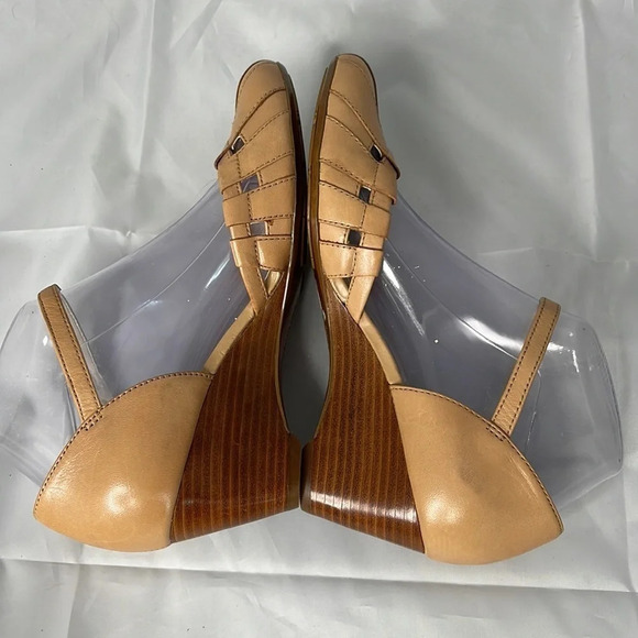 NATURALIZER Swirl Tan Leather Wedge Ankle Strap Shoes Cutout Coastal 6.5W - Picture 5 of 14